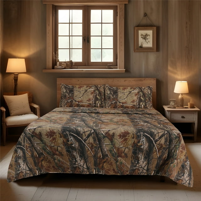 Комплект постельного белья Realtree с камуфляжем, 4 предмета, поликоттон, 54x75 дюймов Realtree