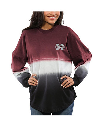 Women's Maroon Mississippi State Bulldogs Ombre Long Sleeve Dip-Dyed Spirit Jersey Spirit Jersey