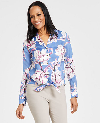Женская атласная блузка с цветочным принтом и завязкой спереди, созданная для Macy's I.N.C. International Concepts