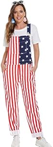 American Flag Overalls Pants Adjustable Straps Mens Red White and Blue Jean Coveralls 4th of July Romper Yuanbang