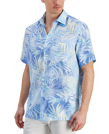 Men's Gado Leaf-Print Short-Sleeve Linen Shirt, Created for Macy's Club Room