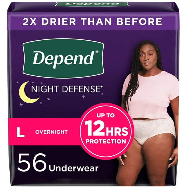 Depend Night Defense Incontinence Underwear for Women, Adult Diapers, L, 56 Count Depend