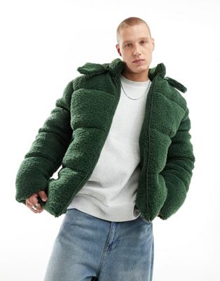 Зеленая куртка-пуховик со съемным капюшоном ASOS DESIGN borg ASOS DESIGN