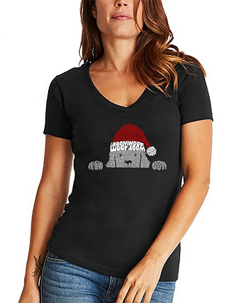 Женская футболка с v-образным вырезом и надписью «Рождественская выглядывающая собака» LA Pop Art