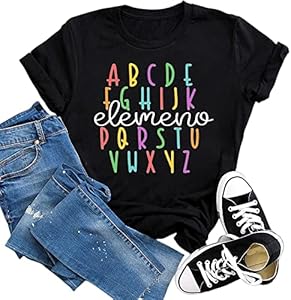 Teacher Shirt ABC Alphabet Elemeno Women Letter Print Graphic Tee Tops Teachers Gift Student T-Shirt Blouse Weokwock