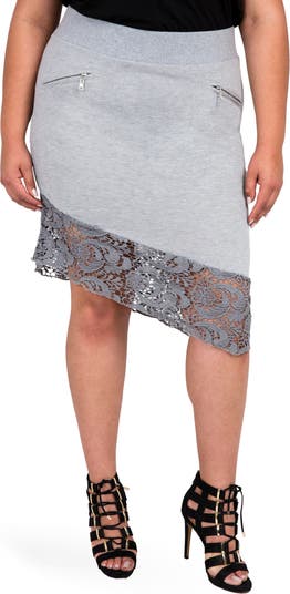 Knit Lace Hem Asymmetrical Skirt Poetic Justice