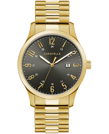 Мужские золотые часы с расширяющимся браслетом из нержавеющей стали 40,2 мм Caravelle