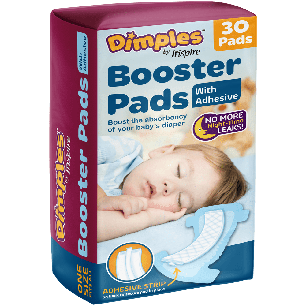 Dimples by Inspire Booster Pads, Baby Diaper Doubler - 1 Size Fits All - Boosts Absorbency - No More Leaks 30 Count (with Adhesive for Secure Fit) Inspire