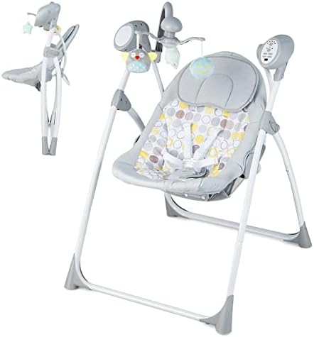 BABY JOY Baby Swing, Portable Baby Rocker with 5 Swing Speeds, 3-Position Adjustable Backrest, 3 Timer Settings, 12 Melodies & 5 Natural Sounds, Electric Compact Baby Swings for Infants BABY JOY