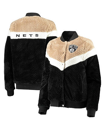 Черная, кремовая женская куртка Brooklyn Nets Riot Squad Sherpa с полной застежкой G-III