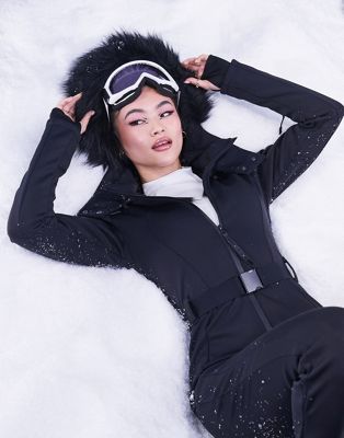 Лыжный костюм ASOS 4505 с поясом, узкими штанинами и капюшоном из искусственного меха ASOS 4505