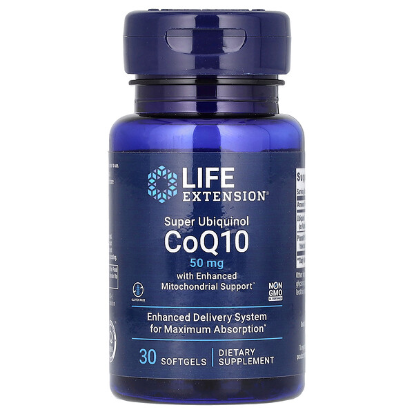 Суперубихинол CoQ10 с улучшенной поддержкой митохондрий, 50 мг, 30 мягких желатиновых капсул Life Extension