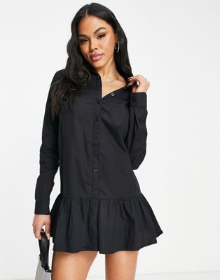 Черное платье-рубашка с оборками по подолу AX Paris AX Paris