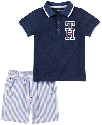 Рубашка поло и шорты в полоску для мальчиков Baby Boy Signature, комплект из 2 предметов Tommy Hilfiger