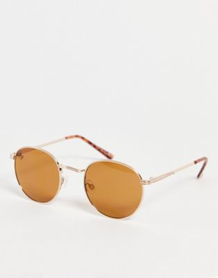 Классические круглые солнцезащитные очки Jeepers Peepers коричнево-золотого цвета Jeepers Peepers