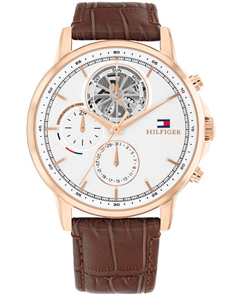 Мужские многофункциональные коричневые кожаные часы 44 мм Tommy Hilfiger