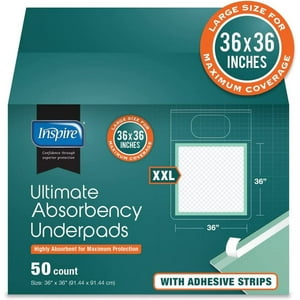 Inspire Adhesive Strips Extra Large Super Absorbent Bed Pads for Incontinence Disposable 36 x 36 in. 125 Gram | Ultra MAX Absorbent Polymer Adhesive Securing Strips Bed Pads Disposable Puppy Pad Visit the INSPIRE Store