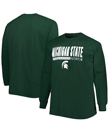 Мужская зеленая футболка Michigan State Spartans Big and Tall Two-Hit реглан с длинным рукавом Profile