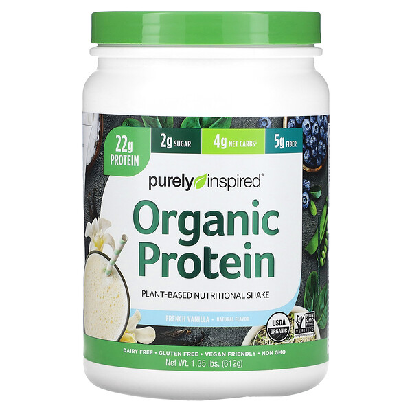 Organic Protein, Питательный коктейль на растительной основе, французская ваниль, 1,50 фунта (680 г) Purely Inspired
