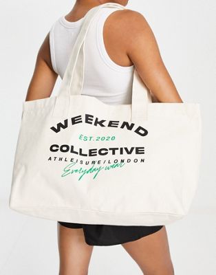 Натуральная повседневная объемная сумка с короткими ручками ASOS Weekend Collective ASOS Weekend Collective