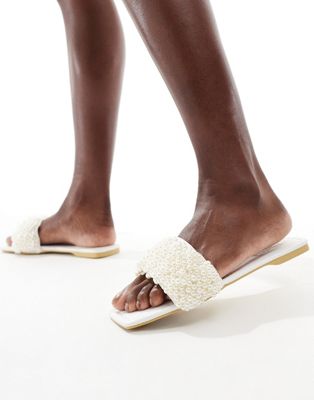 Truffle Collection bridal embellished strap mules in white Truffle Collection