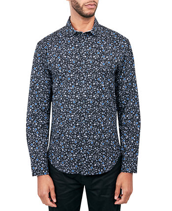 Мужская рубашка на пуговицах с цветочным принтом и эластичным узором обычного кроя без утюга Society of Threads