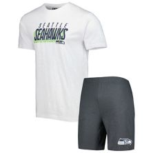Мужская футболка Concepts Sport угольно-белая футболка и шорты для сна Seattle Seahawks Downfield Unbranded
