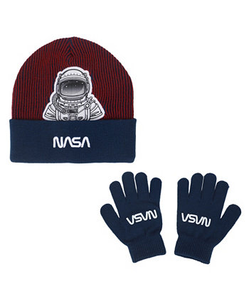 Комплект вязаной шапки и перчаток в рубчик Big Boys NASA, 2 предмета BIOWORLD