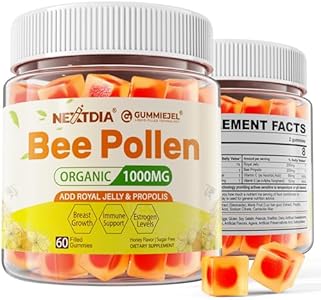 Bee Pollen for Breast Growth Organic 1000mg, w/Propolis, Royal Jelly, Sugar Free Bee Pollen Gummies (Жевательные конфеты) Rich in B-Vitamin, Antioxidants, Amino Acids, Bee Pollen Supplement for Skin & Energy (1 Pack) Nextdia