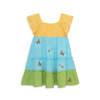 Маленькая девочка и усилитель; Платье с цветочной вышивкой для девочек с цветными блоками PEEK