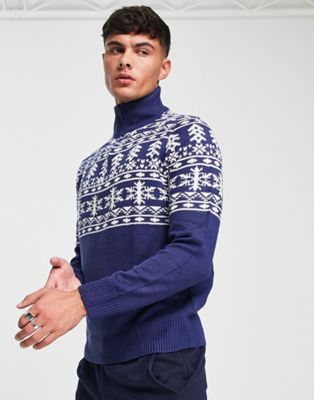 Темно-синий рождественский свитер с молнией до половины длины «Fairisle» Another Influence Another Influence