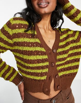 Emory Park cropped striped cardigan in green and brown EMORY PARK