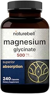 NatureBell Magnesium Glycinate Capsules 500mg | 240 Count, 100% Chelated & Purified, 3rd Party Tested, Non-GMO & Gluten Free NatureBell