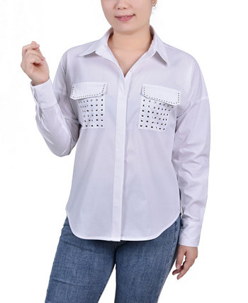 Миниатюрная блузка с длинными рукавами и потайной планкой с заклепками NY Collection