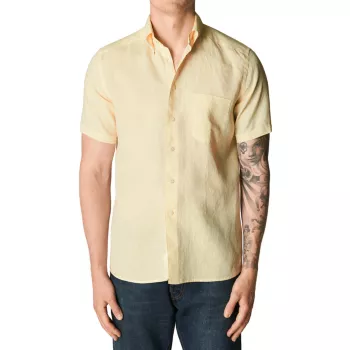 Приталенная льняная рубашка с коротким рукавом Eton