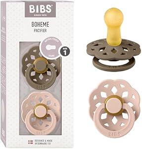 BIBS Pacifiers - Boheme Collection | BPA-Free Baby Pacifier | Made in Denmark | Set of 2 Ivory/Blossom Color Premium Soothers | Size 0-6 Months Bibs