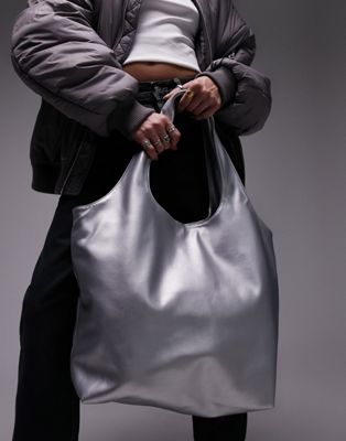 Topshop Troy scoop handle tote bag in silver TOPSHOP