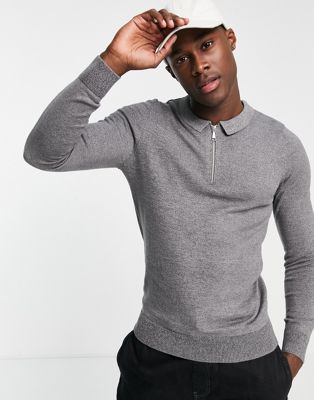 Серый вязаный свитер с воротником на молнии New Look New Look