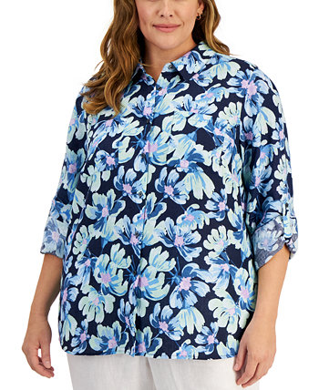 Рубашка больших размеров из 100% льна с принтом на складных язычках, созданная для Macy's Charter Club