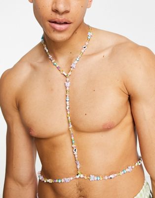 ASOS DESIGN festival body harness with joyful beads in multi color ASOS DESIGN