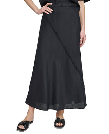 Women's Pull-On Fringe-Trim Linen Skirt DKNY