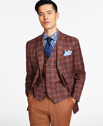 Men's Classic-Fit Brown & Blue Plaid Suit Separates Jacket Tayion Collection