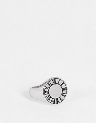 Серебряное кольцо с печаткой ASOS DESIGN с римскими цифрами ASOS DESIGN
