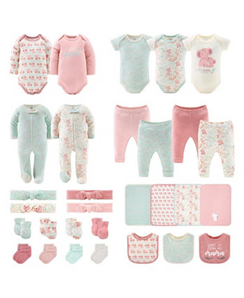 Подарочный набор Newborn Layette для новорожденных девочек, розовый цветочный слон, 30 основных предметов, The Peanutshell