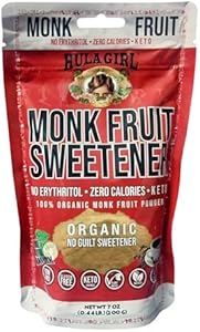 Hula Girl Monk Fruit Sweetener 100% Organic Monk Fruit Juice Powder Extract, No Erythritol, Zero Calories and Carbs, Keto and Diabetic-Friendly, Net Wt. 7oz (200grams) pouch Hula Girl