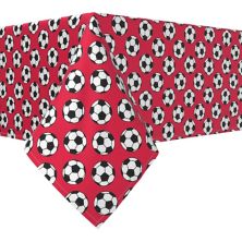 Rectangular Tablecloth, 100% Polyester, 60x120&#34;, Soccer Balls Red Fabric Textile Products