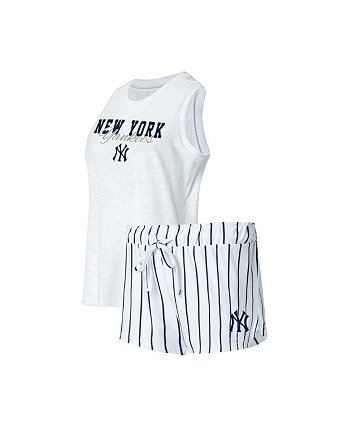 Женский белый комплект для сна с майкой и шортами в тонкую полоску New York Yankees Reel Concepts Sport
