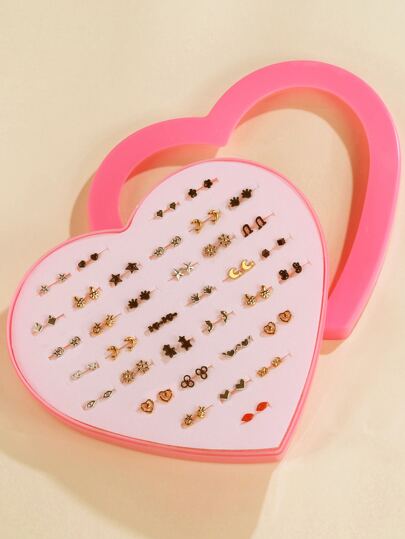 36 пар серьги-гвоздики в форме сердечка и звезды для девочек SHEIN