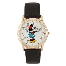 Женские золотые черные кожаные часы Disney's Minnie Mouse Disney
