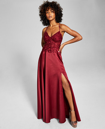 Juniors' Lace-Up-Back Gown Blondie Nites